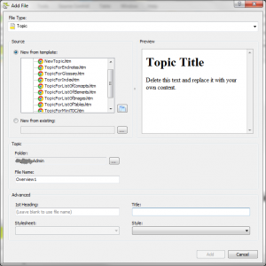 Create New Topic Flare v9 dialog box